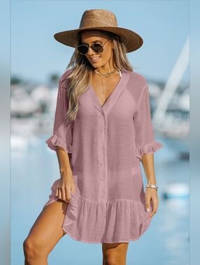 Cupshe Dusty Rose Light Pink Women's Beach Cover-Up Tunic Dress Size Xs NEW